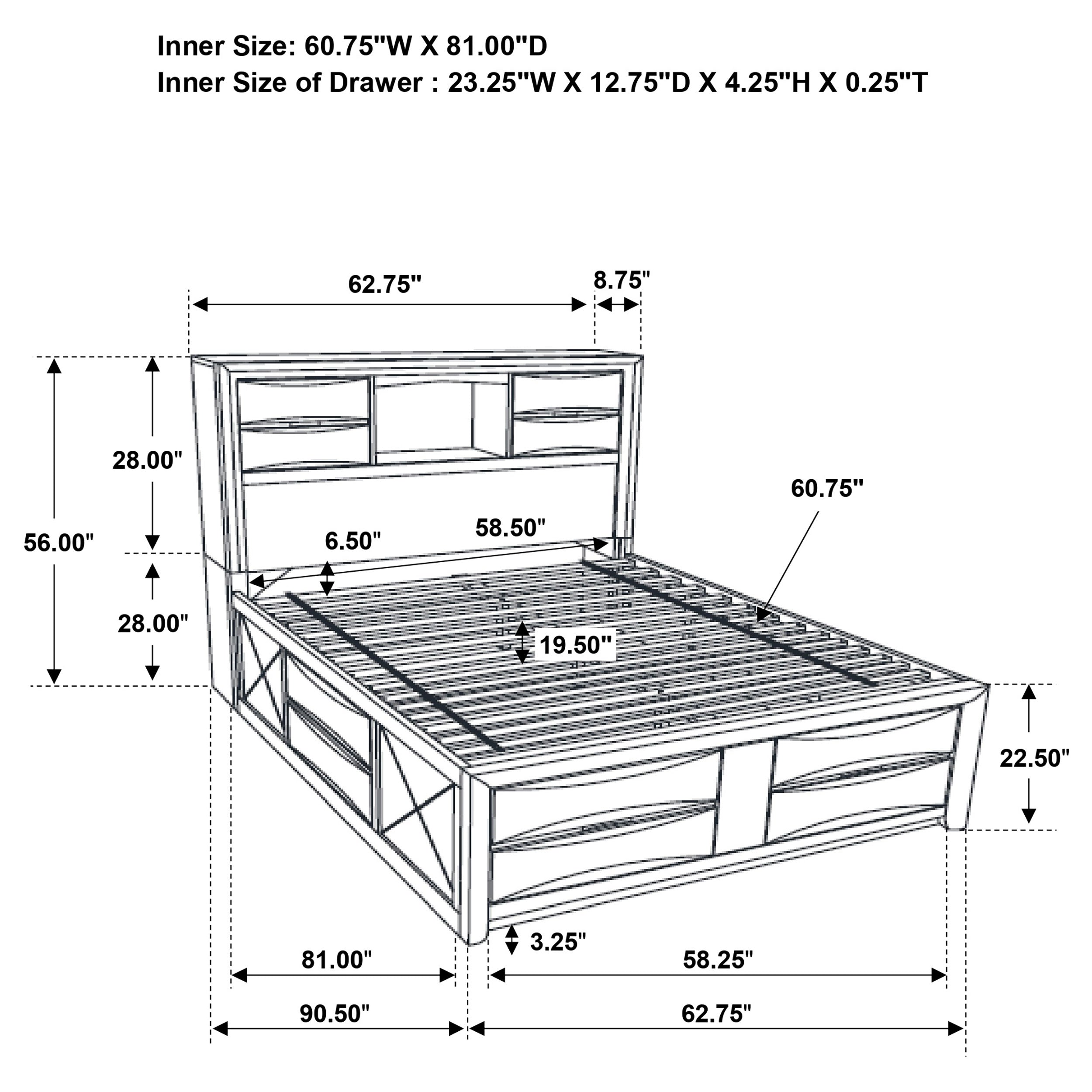 Briana Bookcase Platform Storage Bed