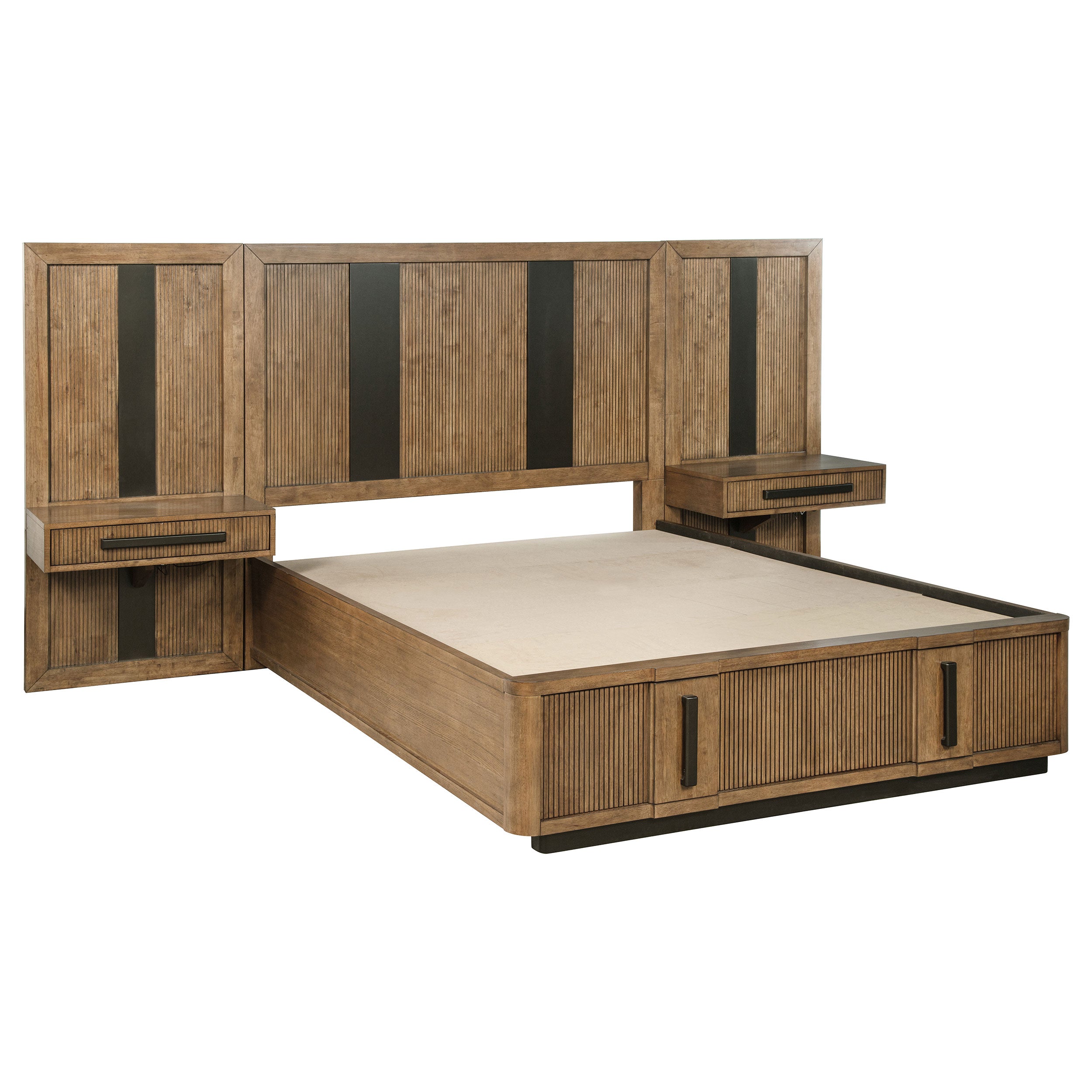 Terrace Wall Panel Platform Storage Bed with Attached Nightstands