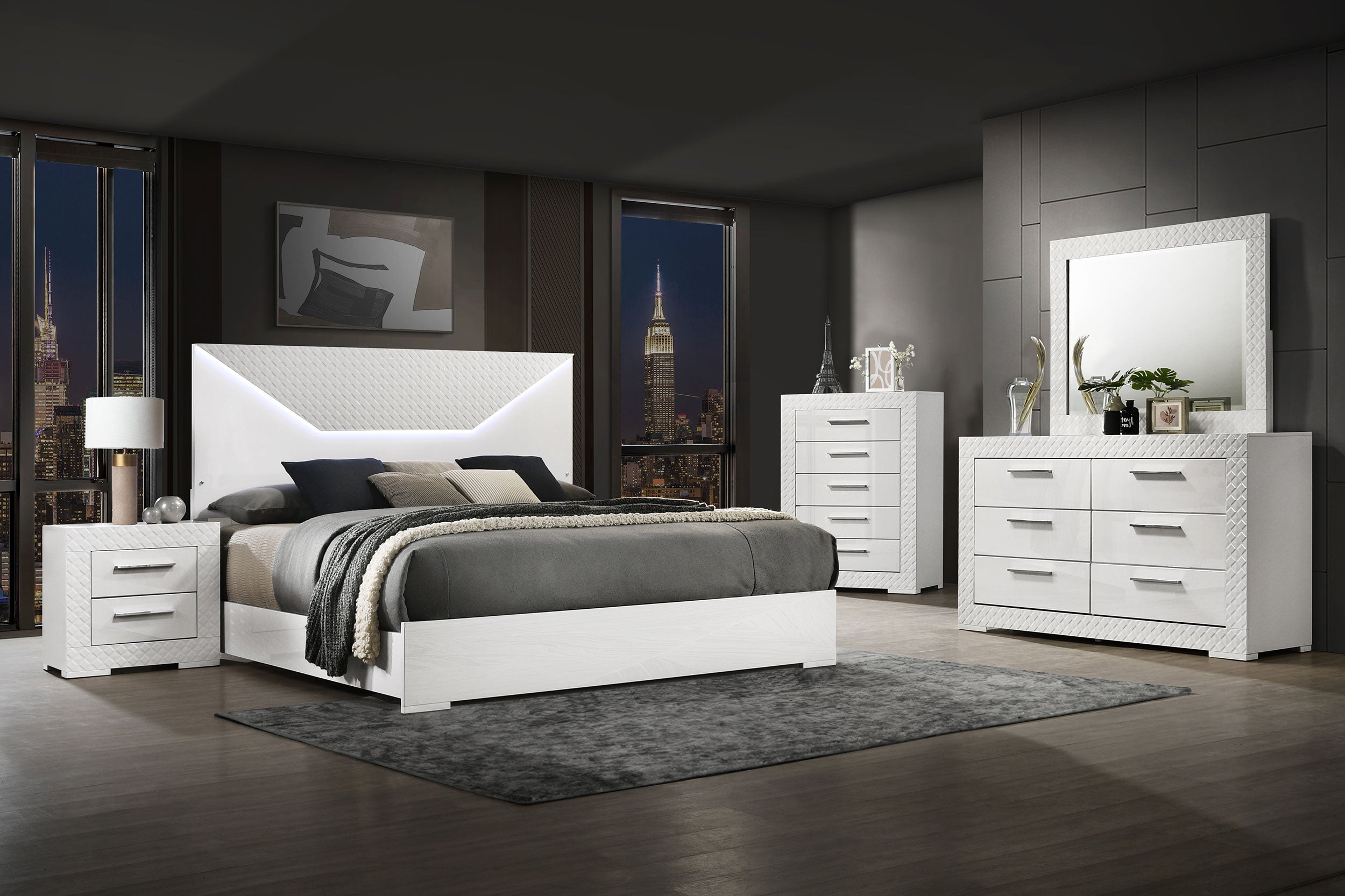 Ives 4 & 5 Piece Bedroom Set E.king & Queen White & Grey