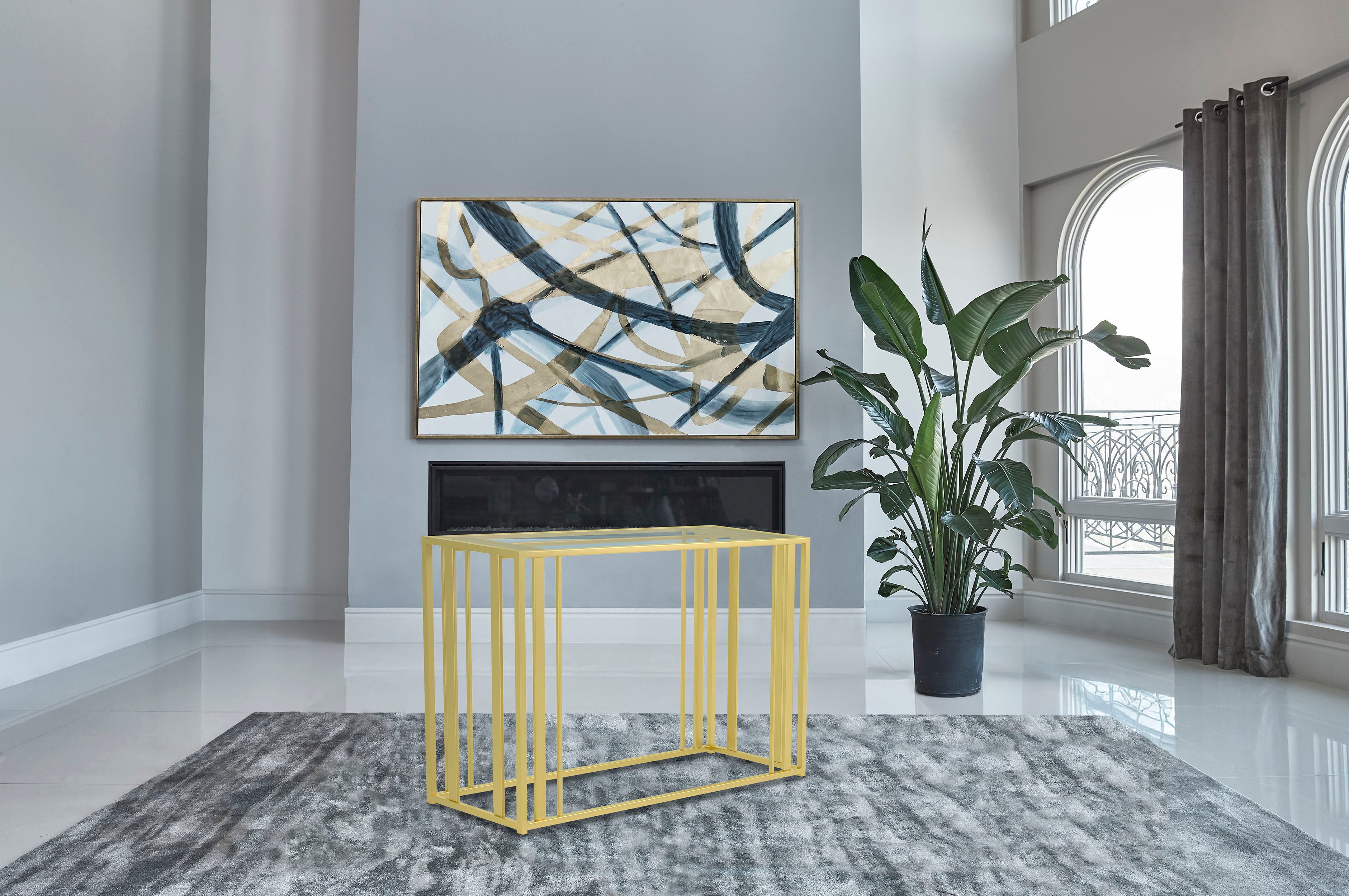 Adri Rectangular Glass Top Sofa Table Clear and Black Nickel