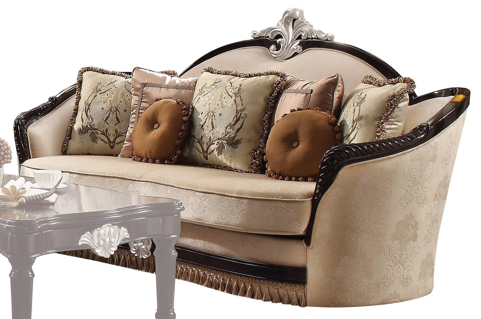 Acme Furniture Ernestine Sofa with 7 Pillows in Tan and Black 52110