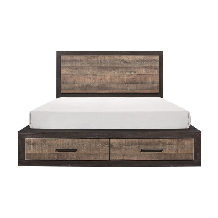 Miter Queen Platform Bed with Footboard Storage in Rustin Mahogany & Dark Ebony 1762-1*