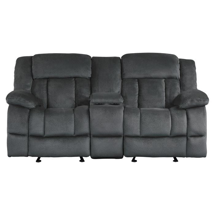 Laurelton Double Glider Reclining Loveseat w/ Center Console in Charcoal 9636CC-2