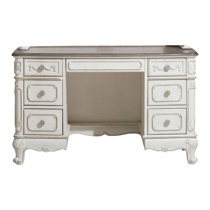 Cinderella Writing Desk in Antique White with Grey Rub-Through