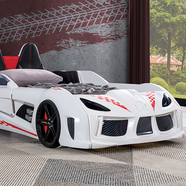 Trackster Bed White, Red,, Black, & Blue