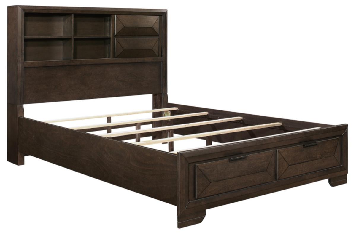 Chesky Queen Bookcase Bed with Footboard Storage in Warm Espresso 1753-1*