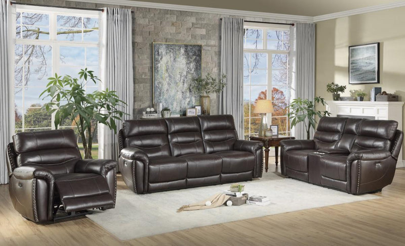 Homelegance Furniture Lance Power Double Reclining Loveseat with Power Headrests in Brown
