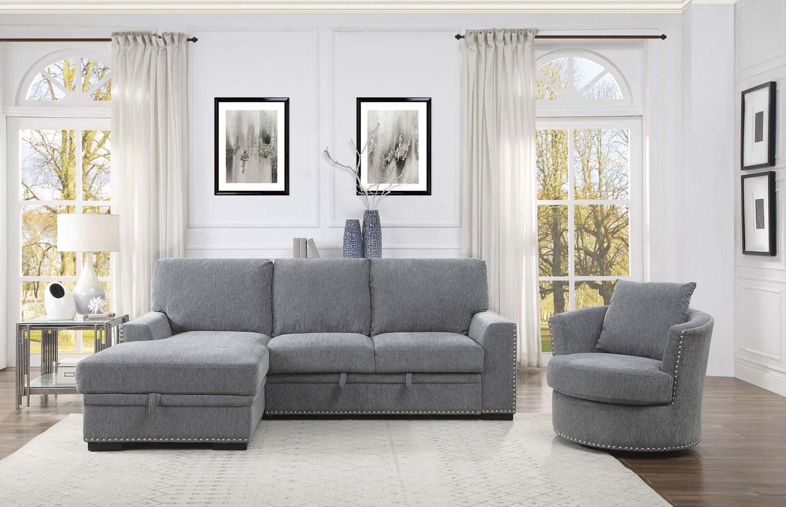 Morelia 2pc Sectional with Pull Out Bed and Left Chaise in Dark Gray