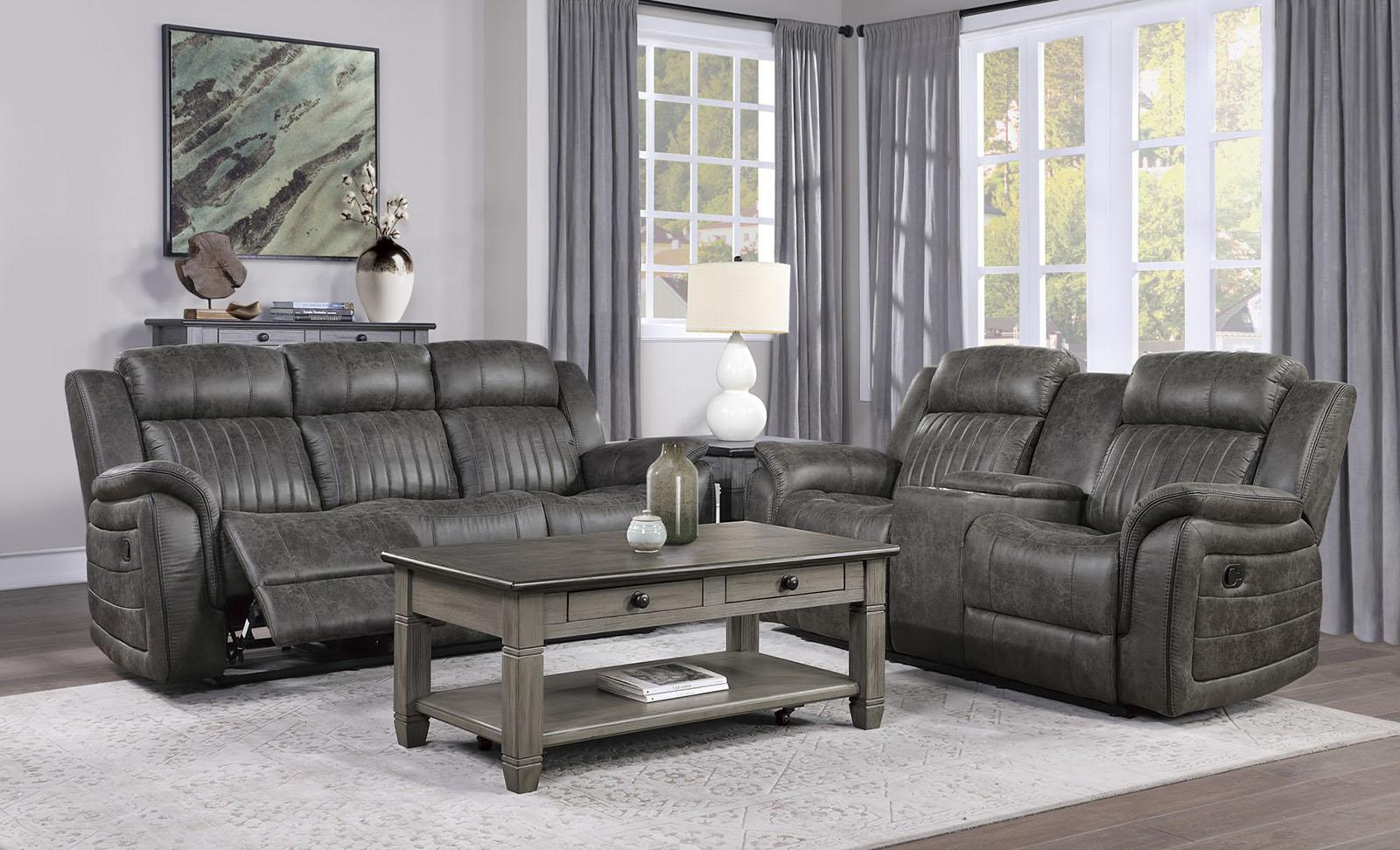 Centeroak Double Reclining Sofa in Gray 9479BRG-3