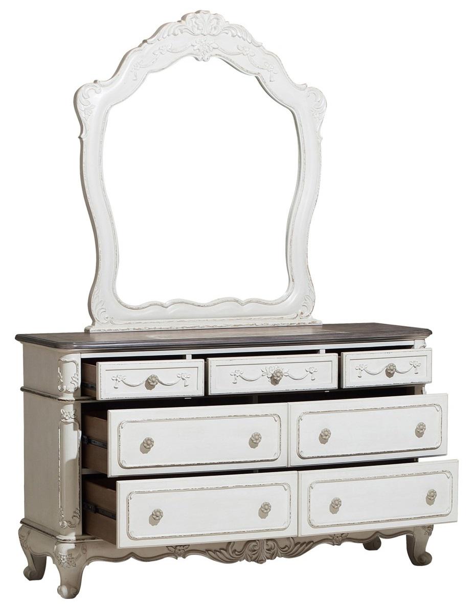 Cinderella 7 Drawer Dresser in Antique White with Grey Rub-Through