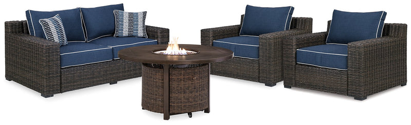 Grasson Lane Grasson Lane Nuvella Loveseat and 2 Lounge Chairs with Fire Pit Table