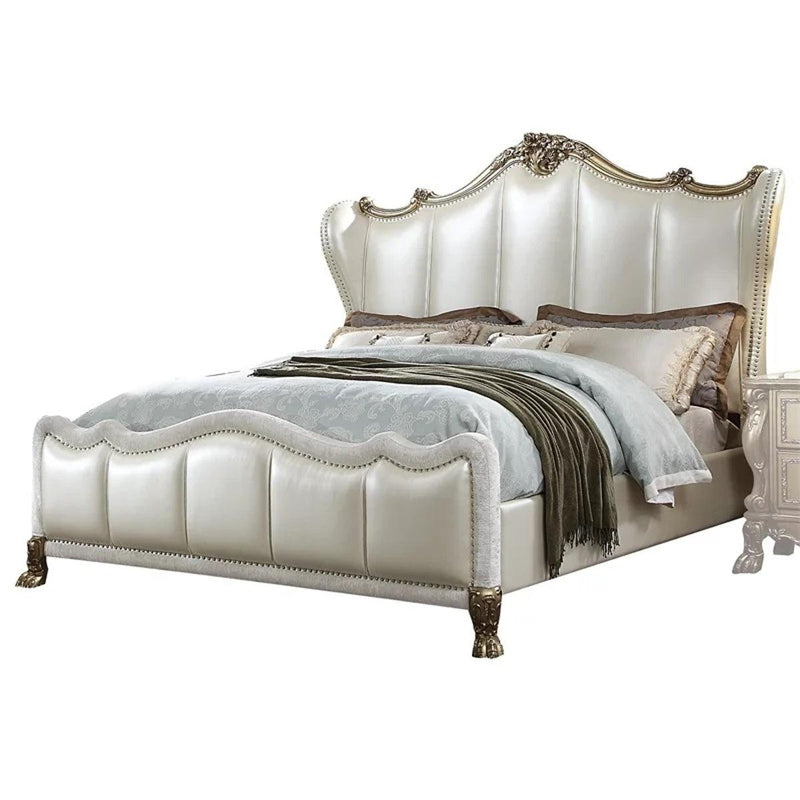 Acme Furniture Dresden II California King Bed in Pearl White PU & Gold Patina 27814CK image